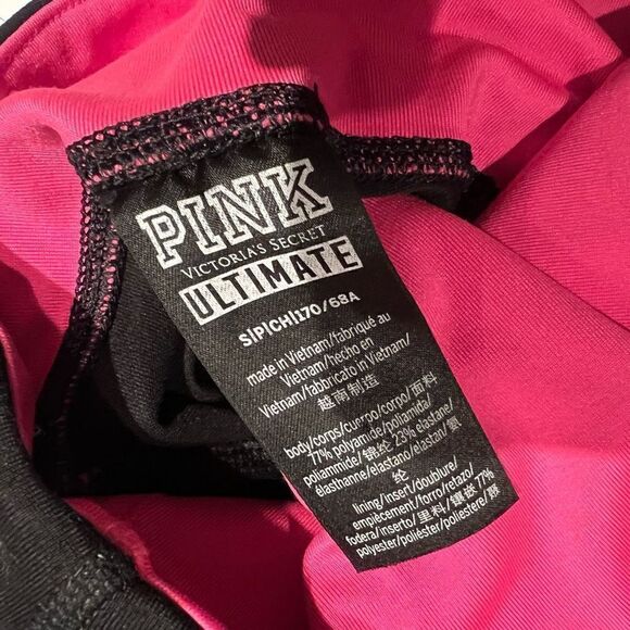 VS Pink High Rise Leggings Workout Athletic Athleisure Black Pink White Logo S - Picture 3 of 11